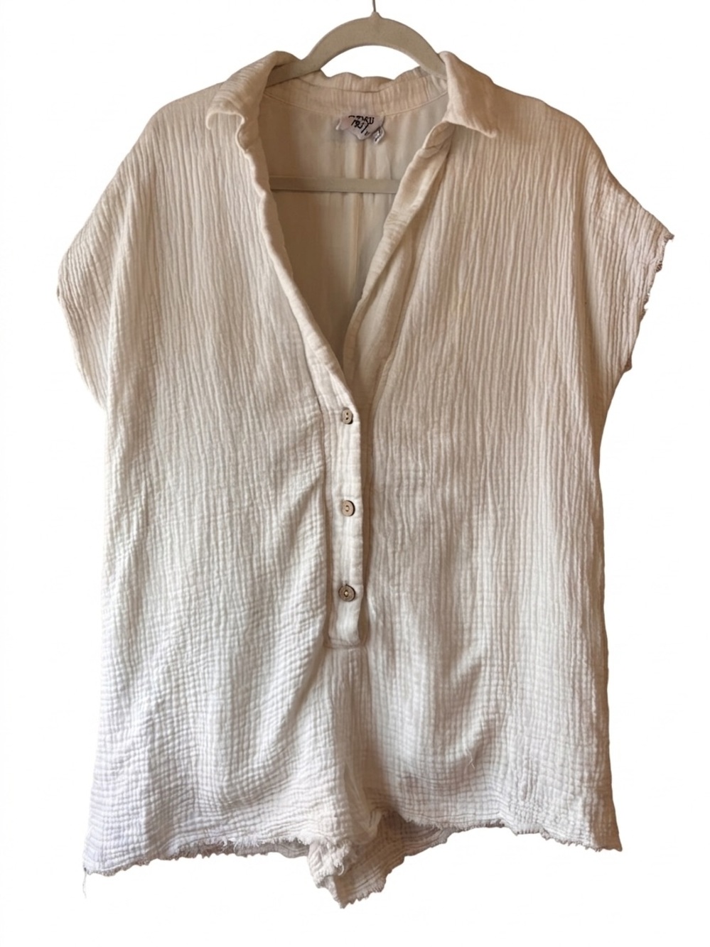 Princess Polly White Gauze Cotton Romper Onesie Frayed Hem Size US 6